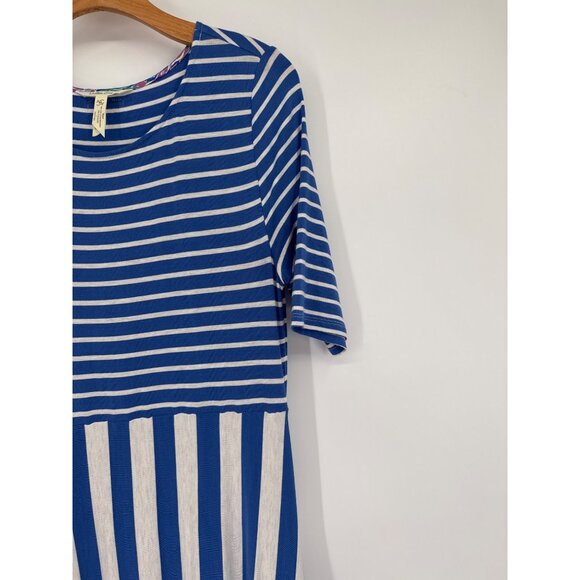 Matilda Jane Road Ahead Maxi dress Blue Striped Short Sleeves pockets knit women - Picture 4 of 6